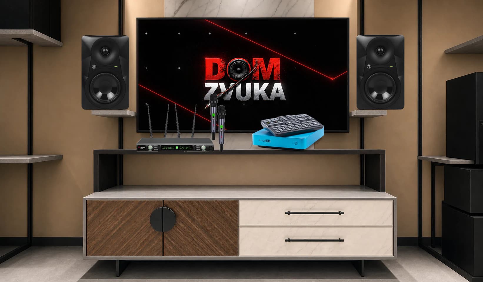Караоке-комплект MR524 ×2 + Volta US-102 (572–611.8 MHz) + EVOBOX