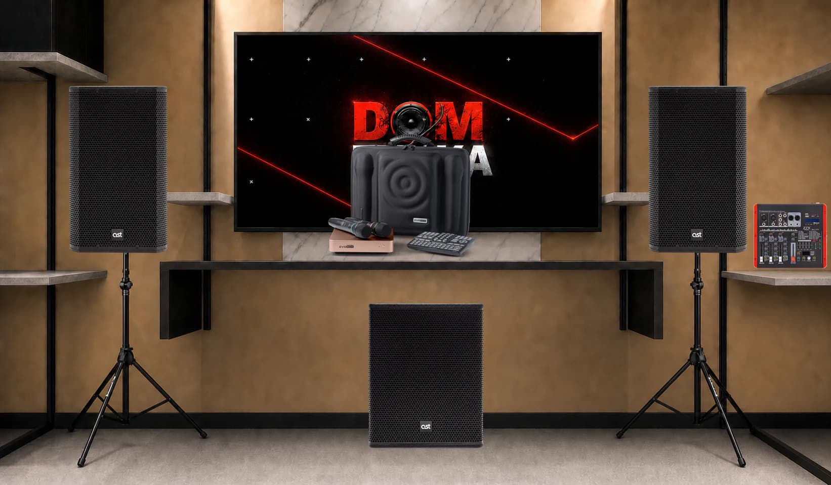 Караоке-комплект EVOBOX Plus + AST AST-310A ×2 + AST AST-712SA + ZTX Audio Mix 2.1.F