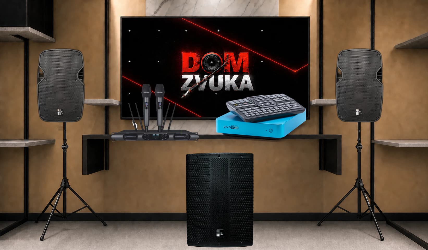 Караоке-комплект EVOBOX + Sweden Sound SS-280A + SS-J4012A ×2 + SS-DA15S