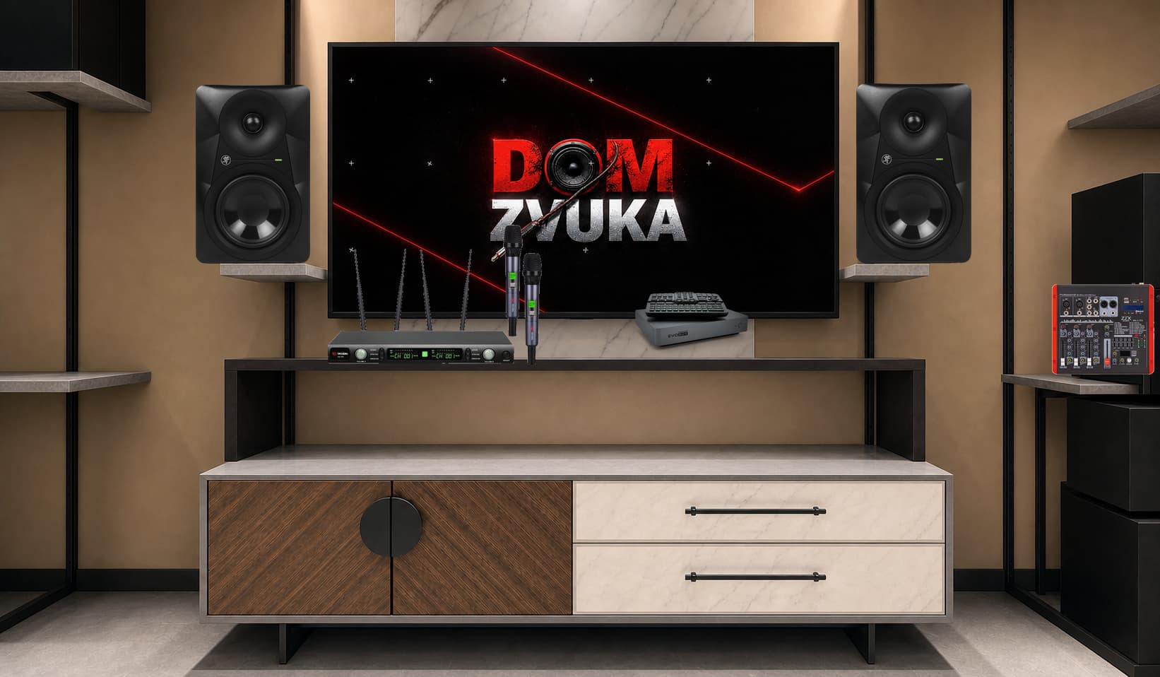 Караоке-комплект EVOBOX Premium + Volta US-102 (572–611.8 MHz) + MR524 ×2 + ZTX Audio Mix 2.1.F
