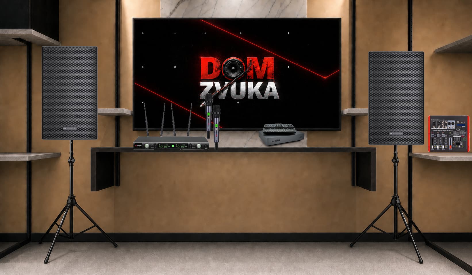 Караоке-комплект EVOBOX Premium + Volta US-102 (572–611.8 MHz) + KL 10 ×2 + ZTX Audio Mix 2.1.F