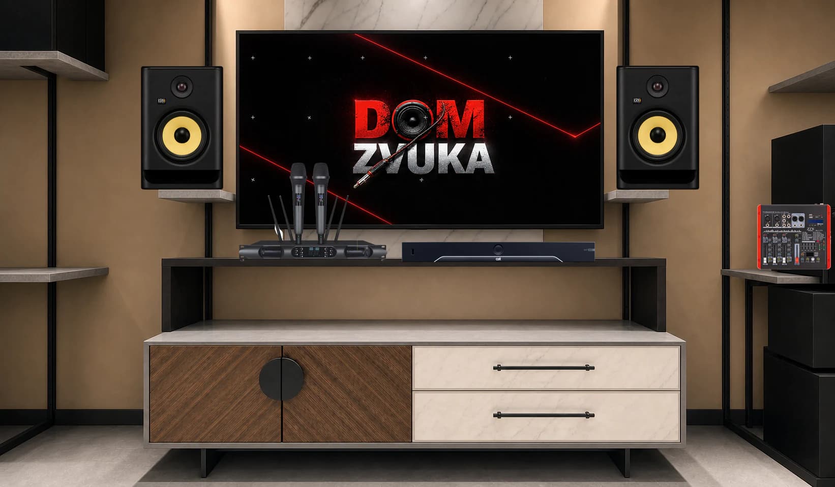Караоке-комплект AST-350 + ROKIT 7 Generation Five (RP7G5) ×2 + Sweden Sound SS-280A + ZTX Audio Mix 2.1.F