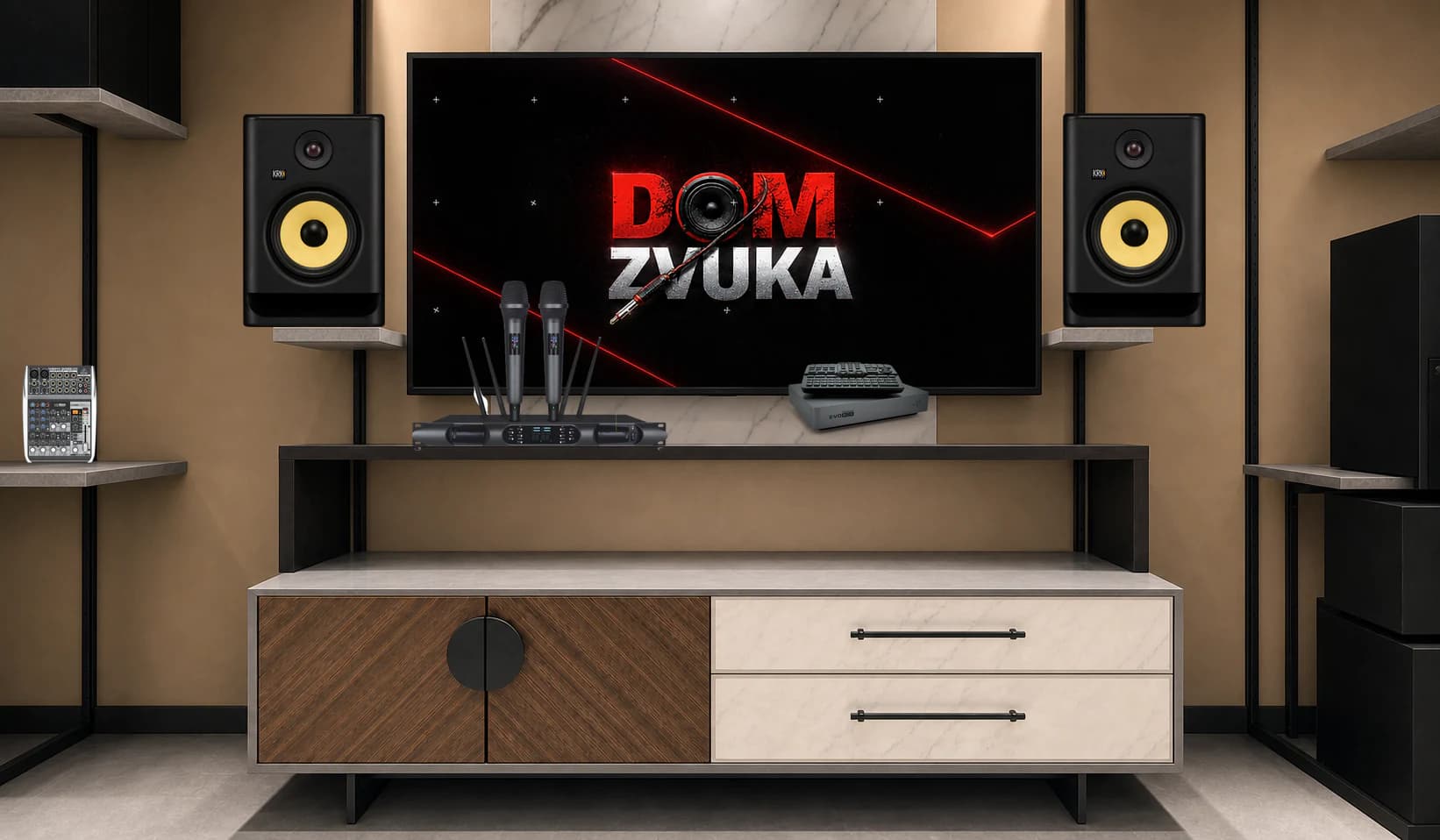 Караоке-комплект EVOBOX Premium + ROKIT 7 Generation Five (RP7G5) ×2 + Sweden Sound SS-280A + Behringer XENYX QX1002USB
