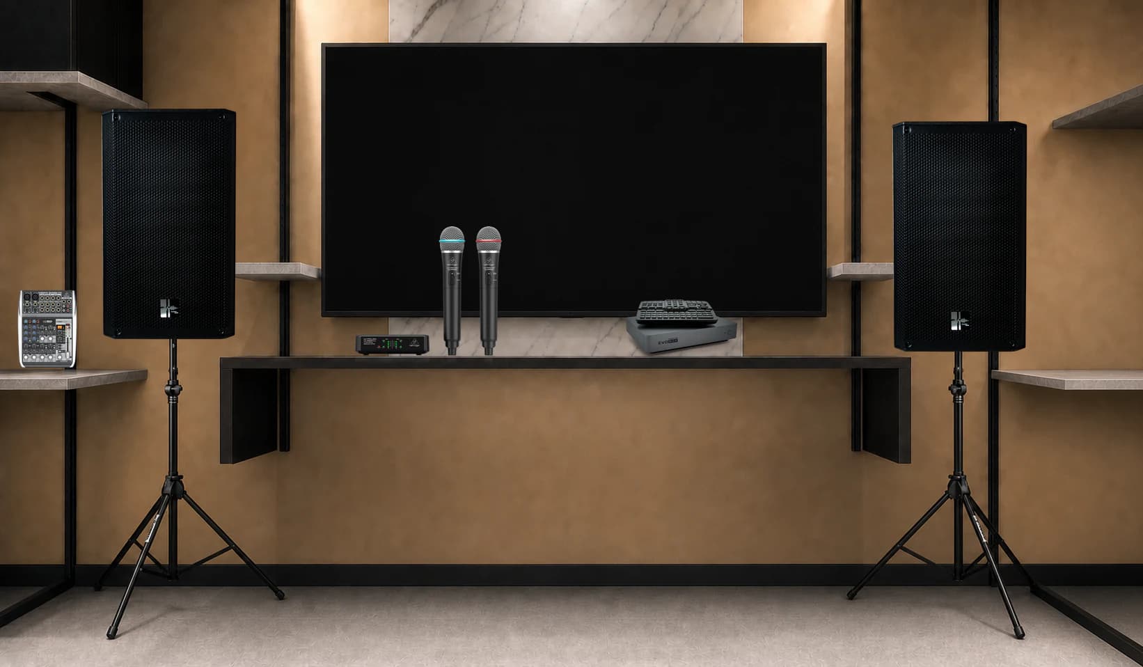 Караоке-комплект SS-R10A ×2 + Behringer ULM302MIC + EVOBOX Premium + Behringer XENYX QX1002USB