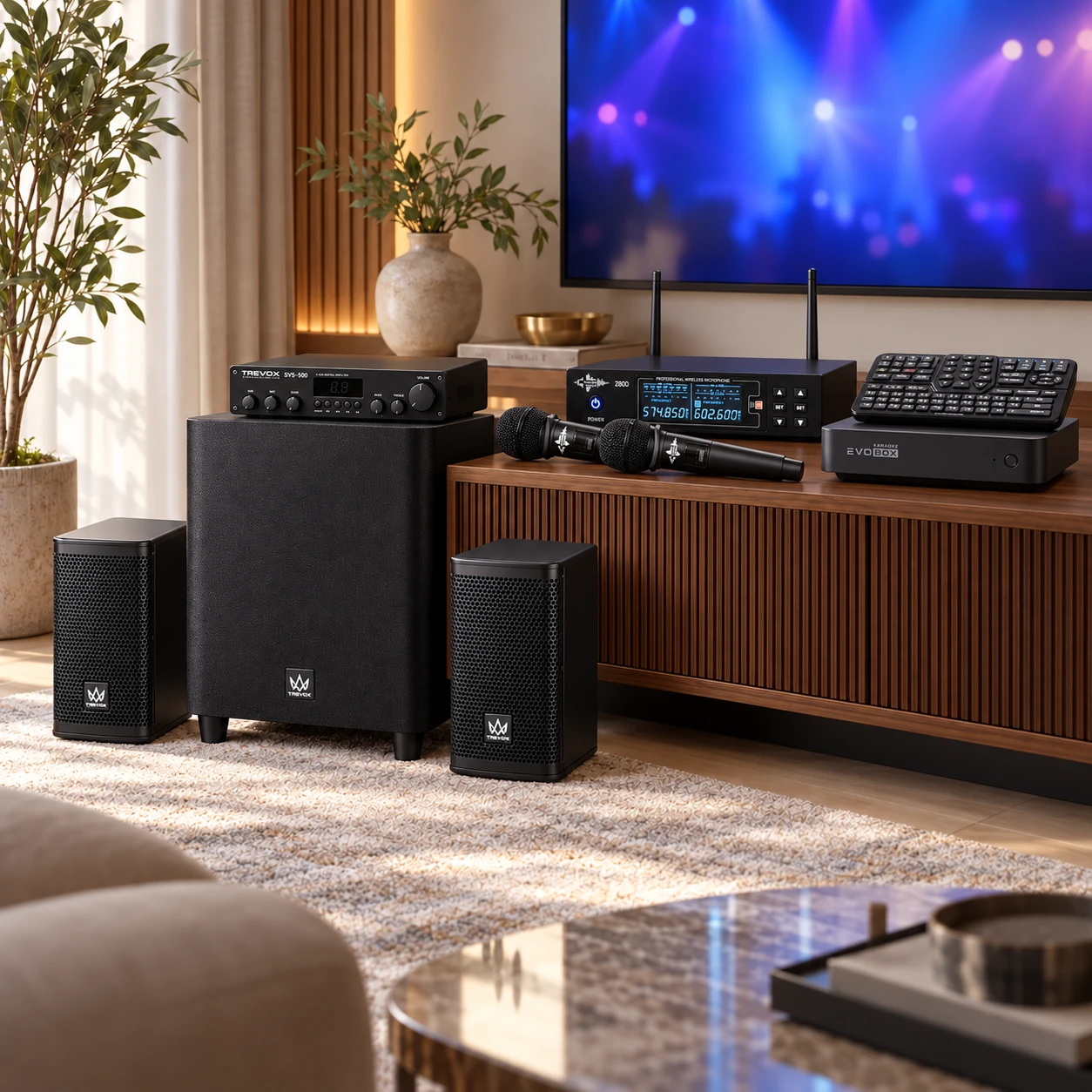 Визуализация комплекта: EVOBOX Black + SS-280A + TREVOX SVS-500