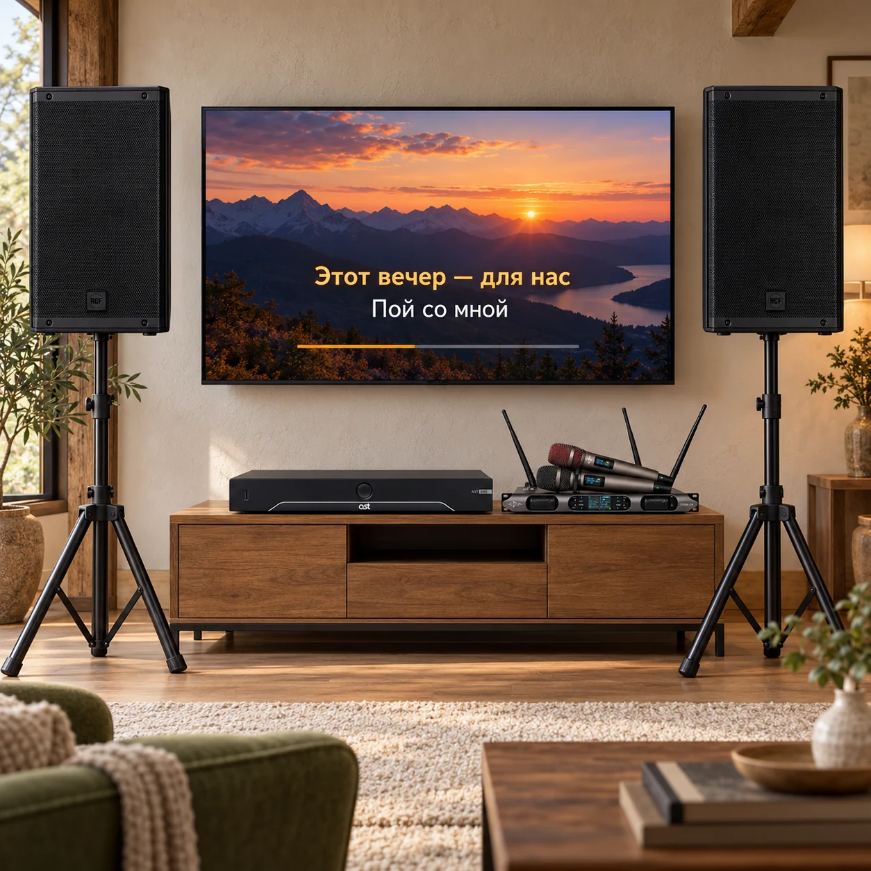 Визуализация: AST-350 + RCF ART 910-A. Телевизор и интерьер в комплект не входят.