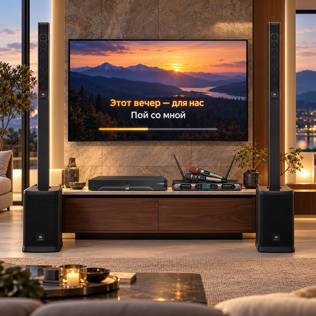 Визуализация: AST-350 + JBL EON ONE MK2. Телевизор и интерьер в комплект не входят.