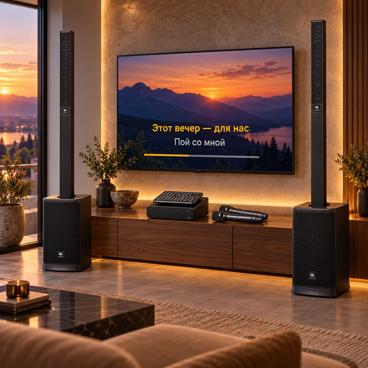 Визуализация: AST Zoom 1 + JBL EON ONE MK2. Телевизор и интерьер в комплект не входят.