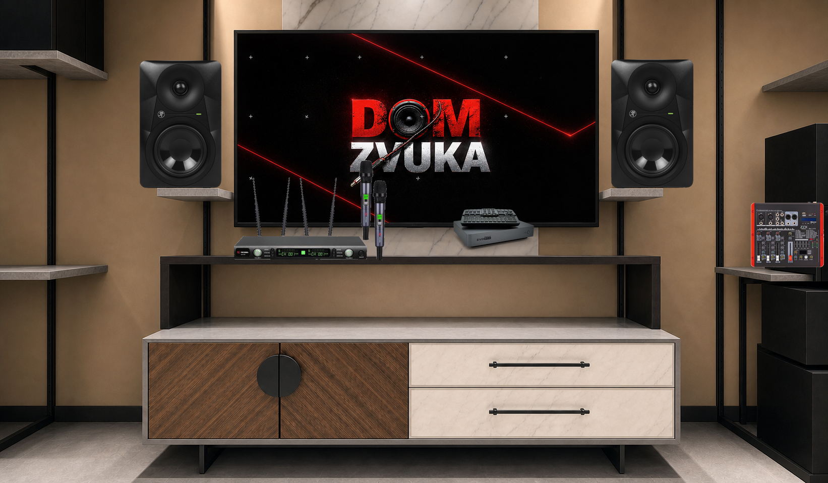 EVOBOX Premium + Volta US-102 (572–611.8 MHz) + MR524 ×2 + ZTX Audio Mix 2.1.F