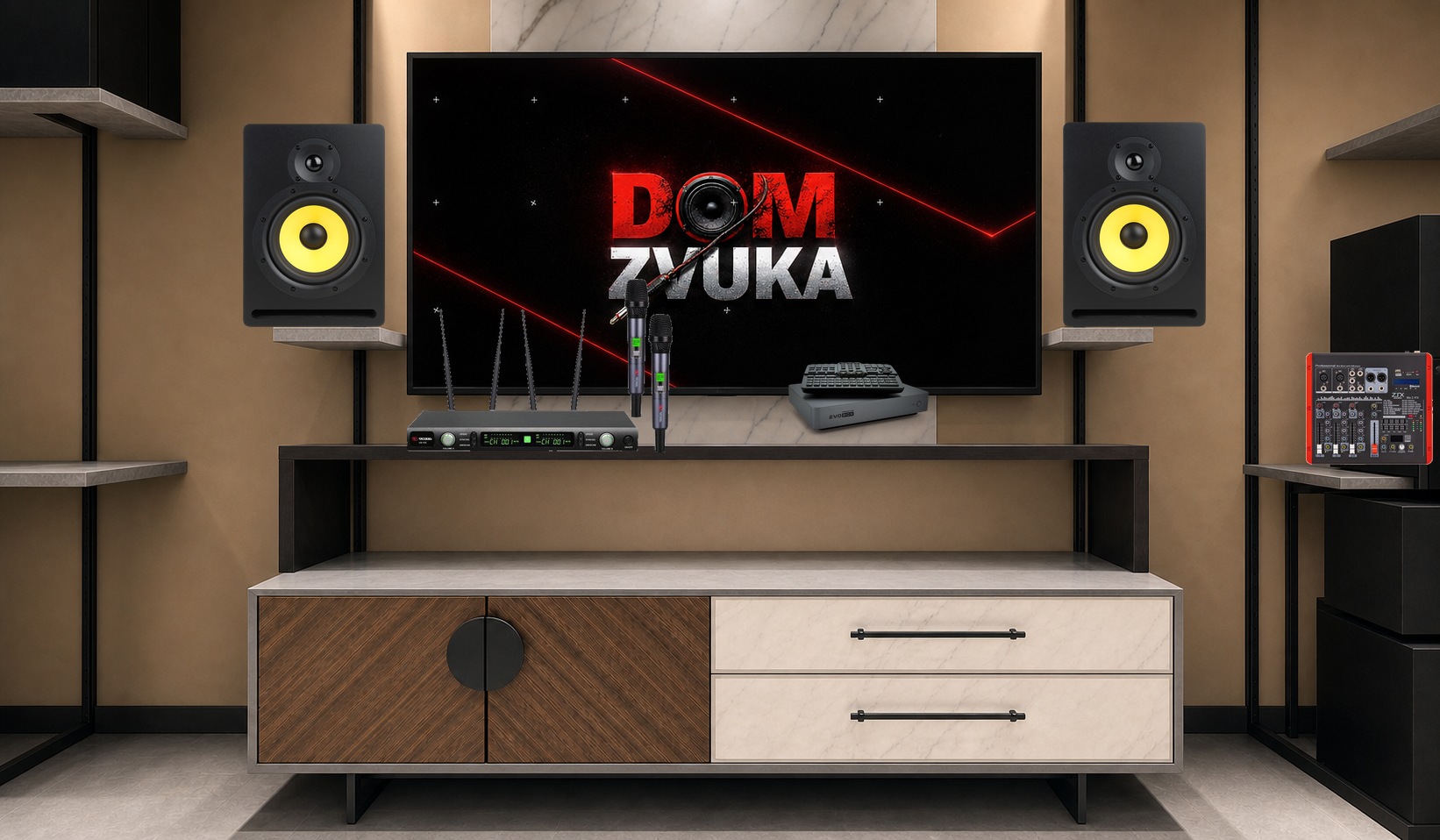 EVOBOX Premium + Volta US-102 (572–611.8 MHz) + R6 ×2 + ZTX Audio Mix 2.1.F